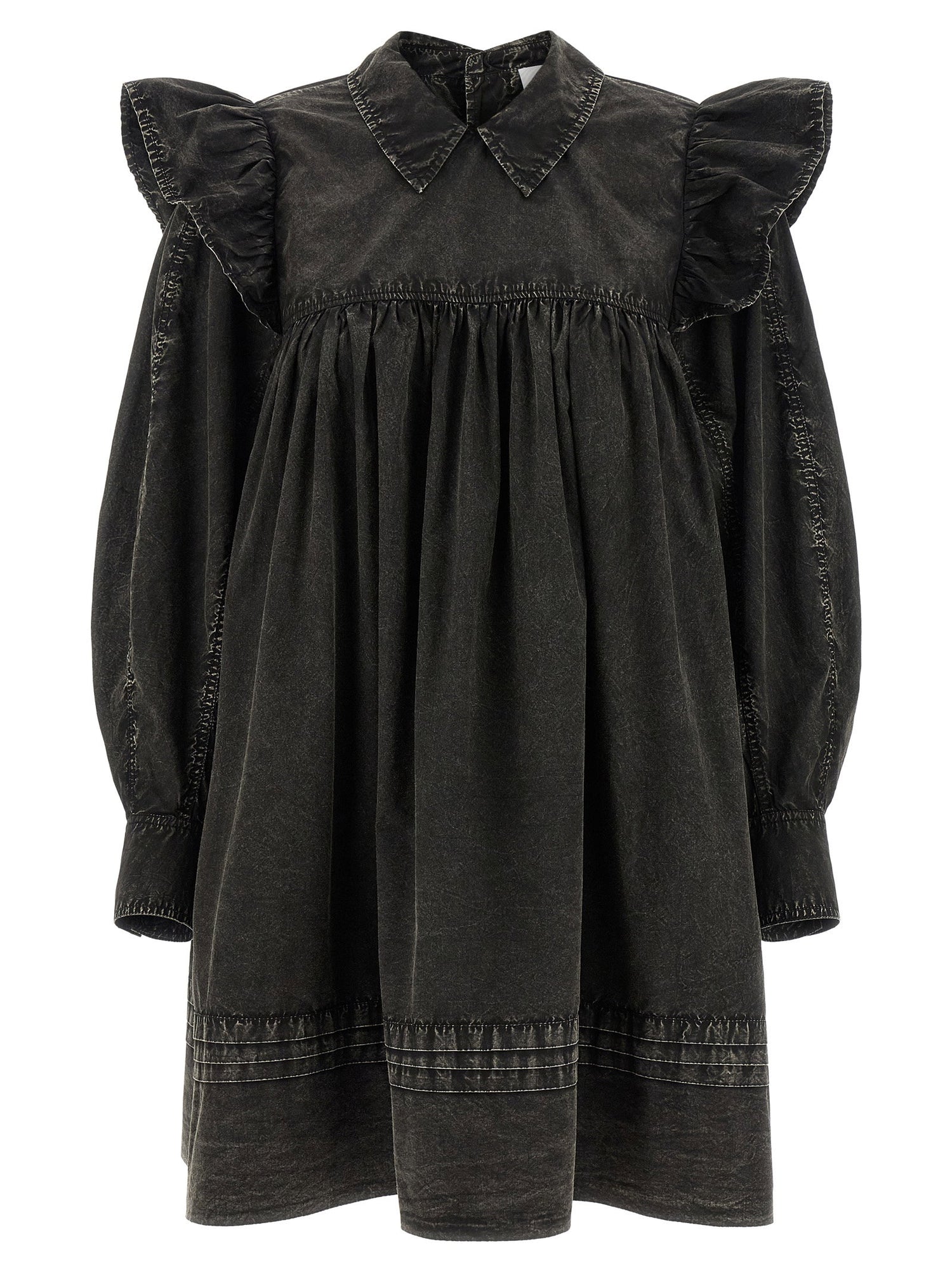 Ganni Black Washed Mini Shirt Dress Black