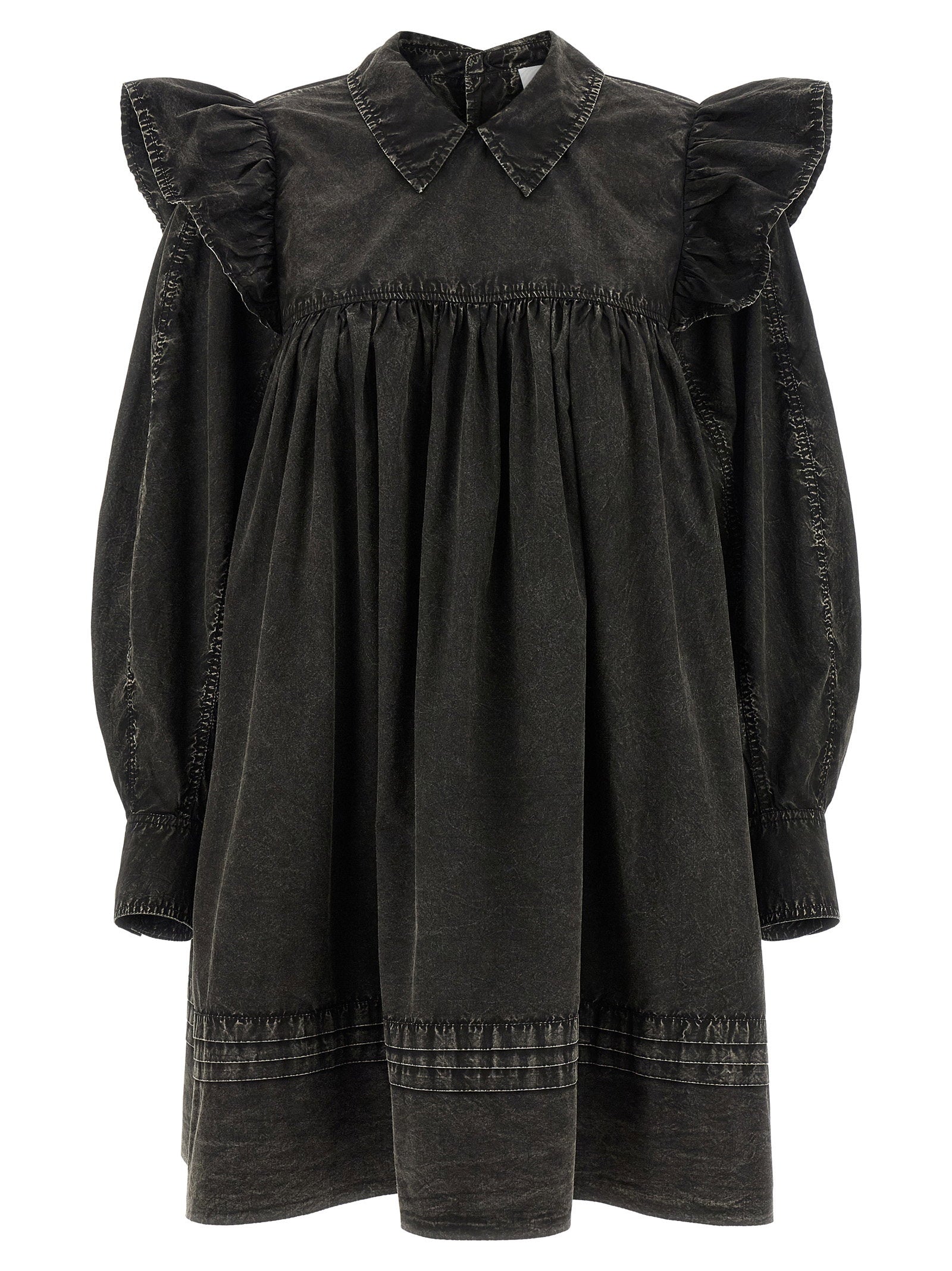 Ganni Black Washed Mini Shirt Dress Black