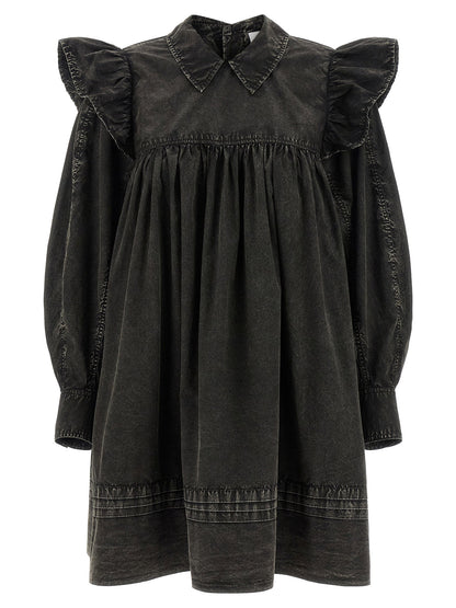 Ganni Black Washed Mini Shirt Dress Black