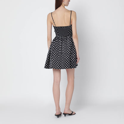 Ganni Polka Dot Satin Mini Dress Black