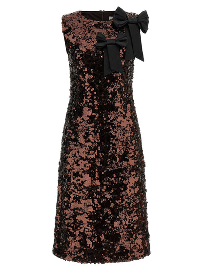 Ganni Velvet Sequins Straight Midi Dress Brown