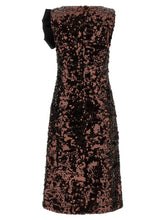 Ganni Velvet Sequins Straight Midi Dress Brown