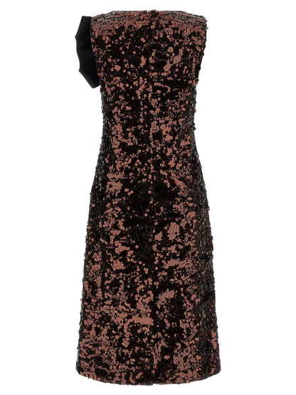 Ganni Velvet Sequins Straight Midi Dress Brown