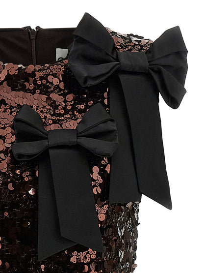 Ganni Velvet Sequins Straight Midi Dress Brown