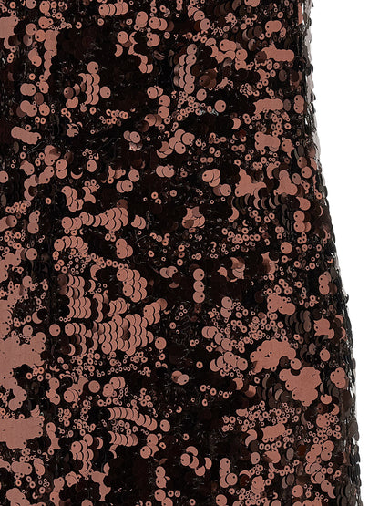 Ganni Velvet Sequins Straight Midi Dress Brown