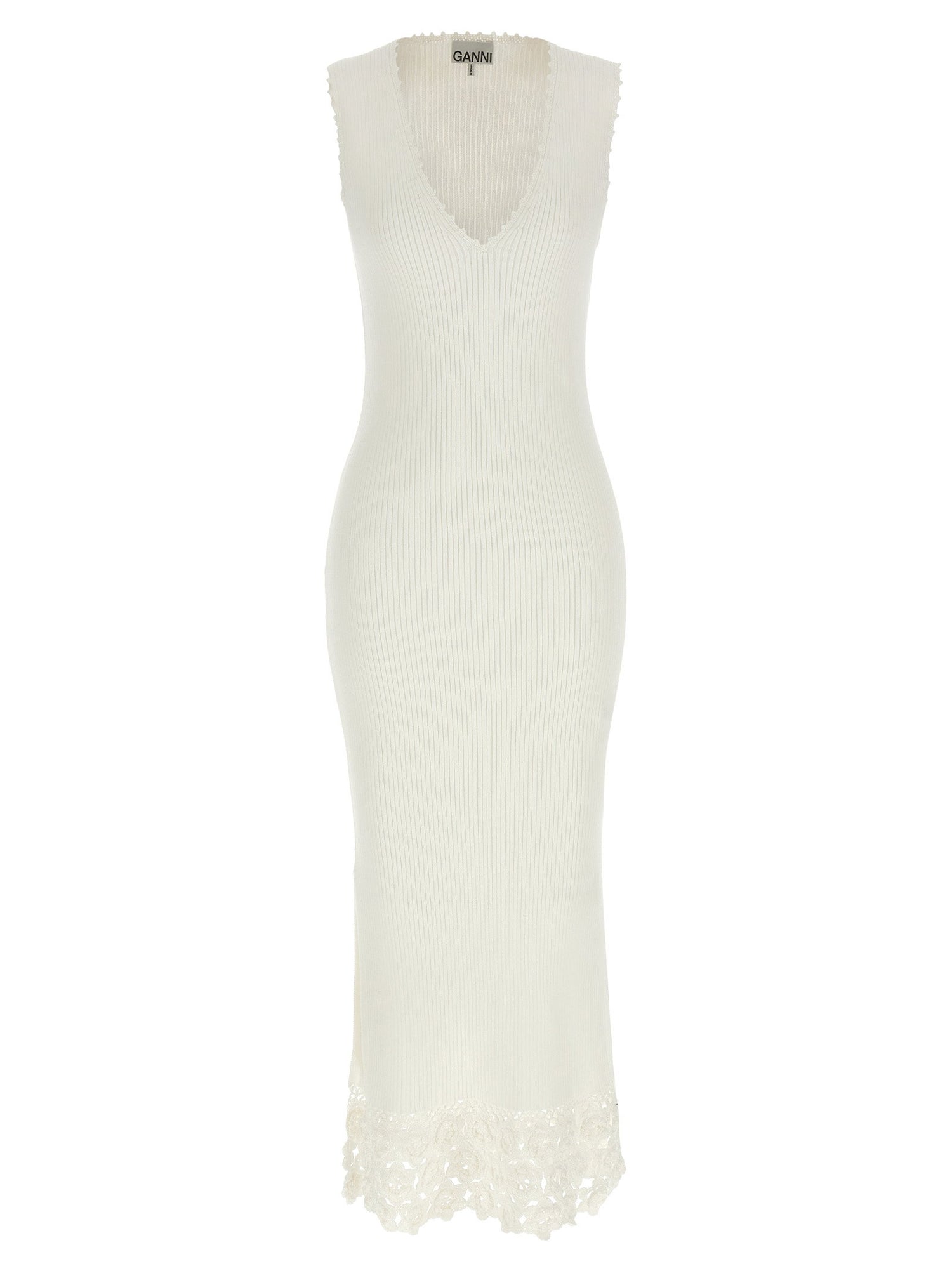 Ganni Cotton Crochet Dress White