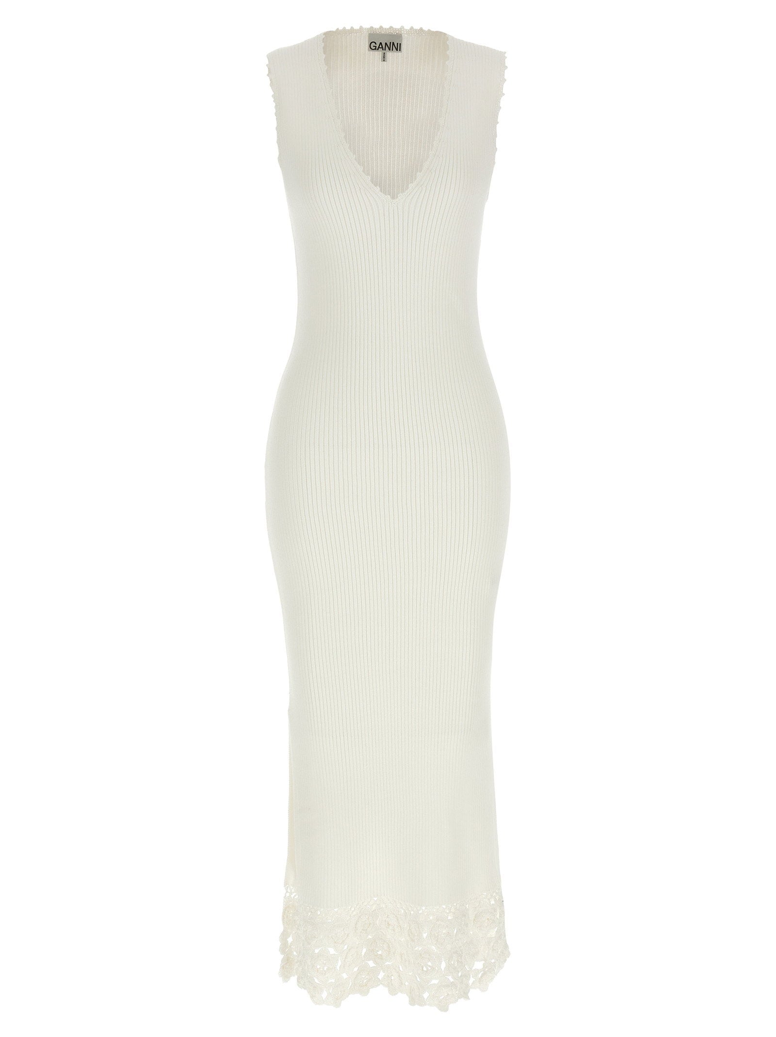 Ganni Cotton Crochet Dress White