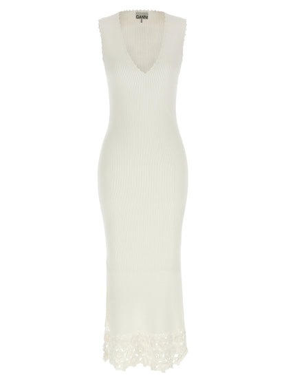Ganni Cotton Crochet Dress White