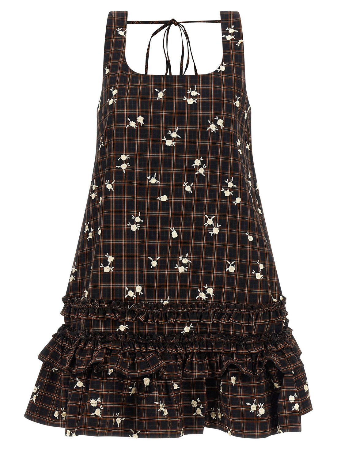 Ganni Check Flower Dress Brown
