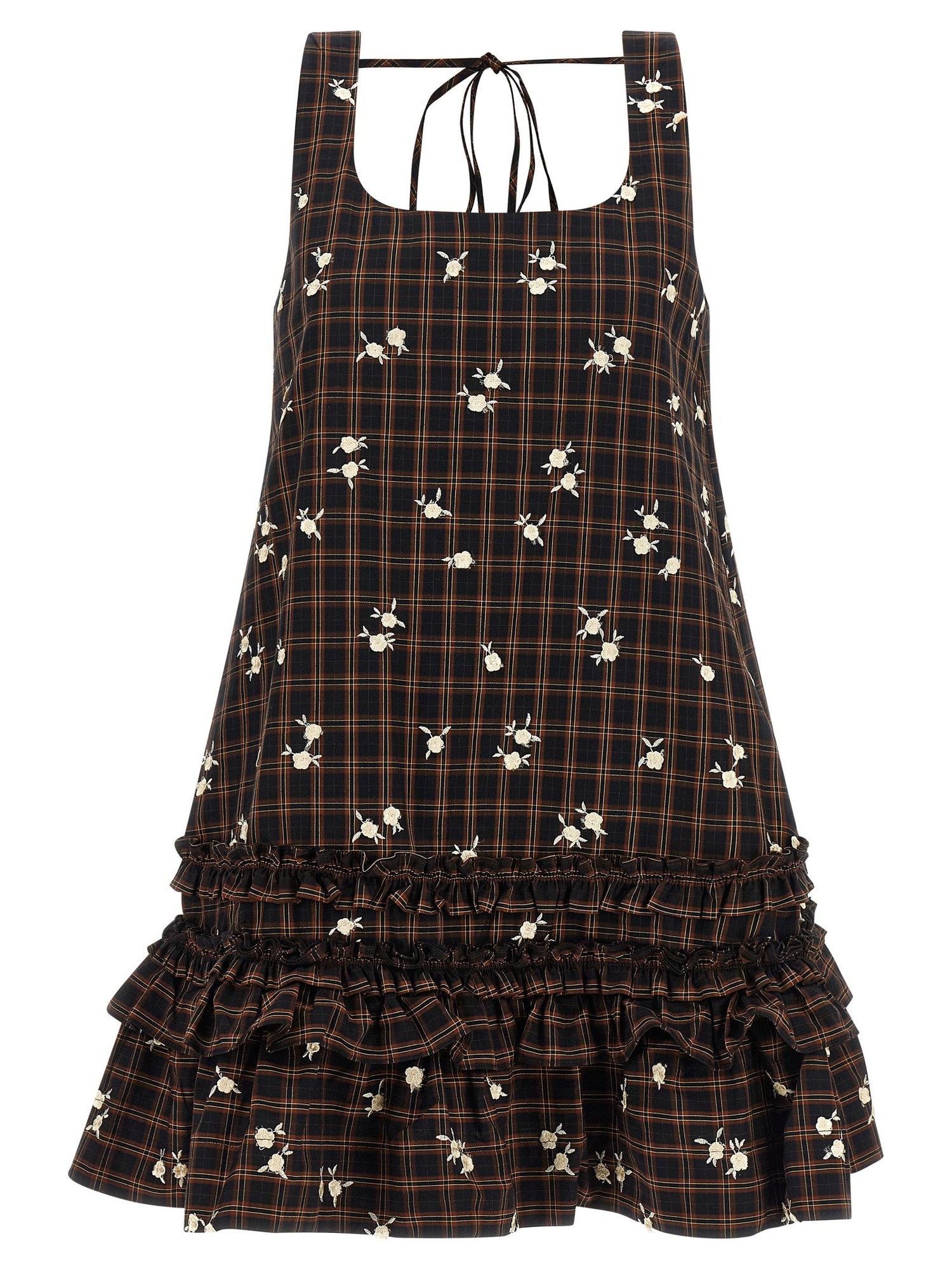 Ganni Check Flower Dress Brown