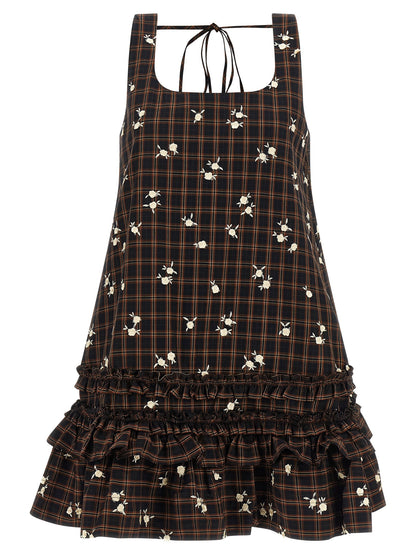 Ganni Check Flower Dress Brown