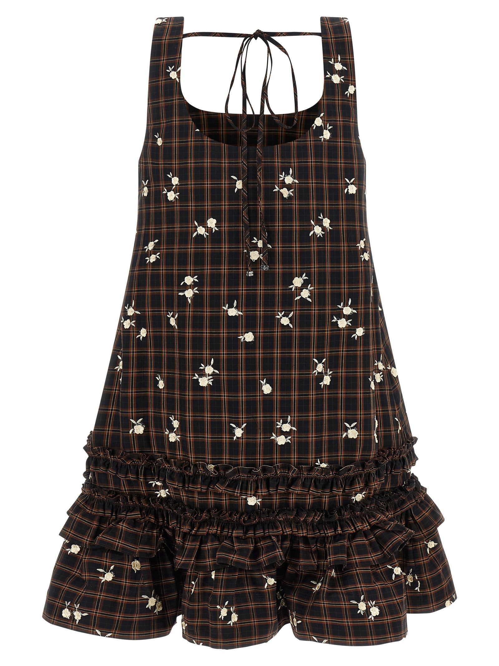 Ganni Check Flower Dress Brown