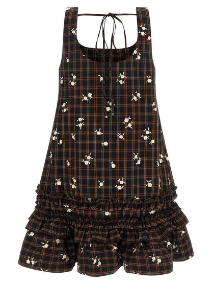 Ganni Check Flower Dress Brown