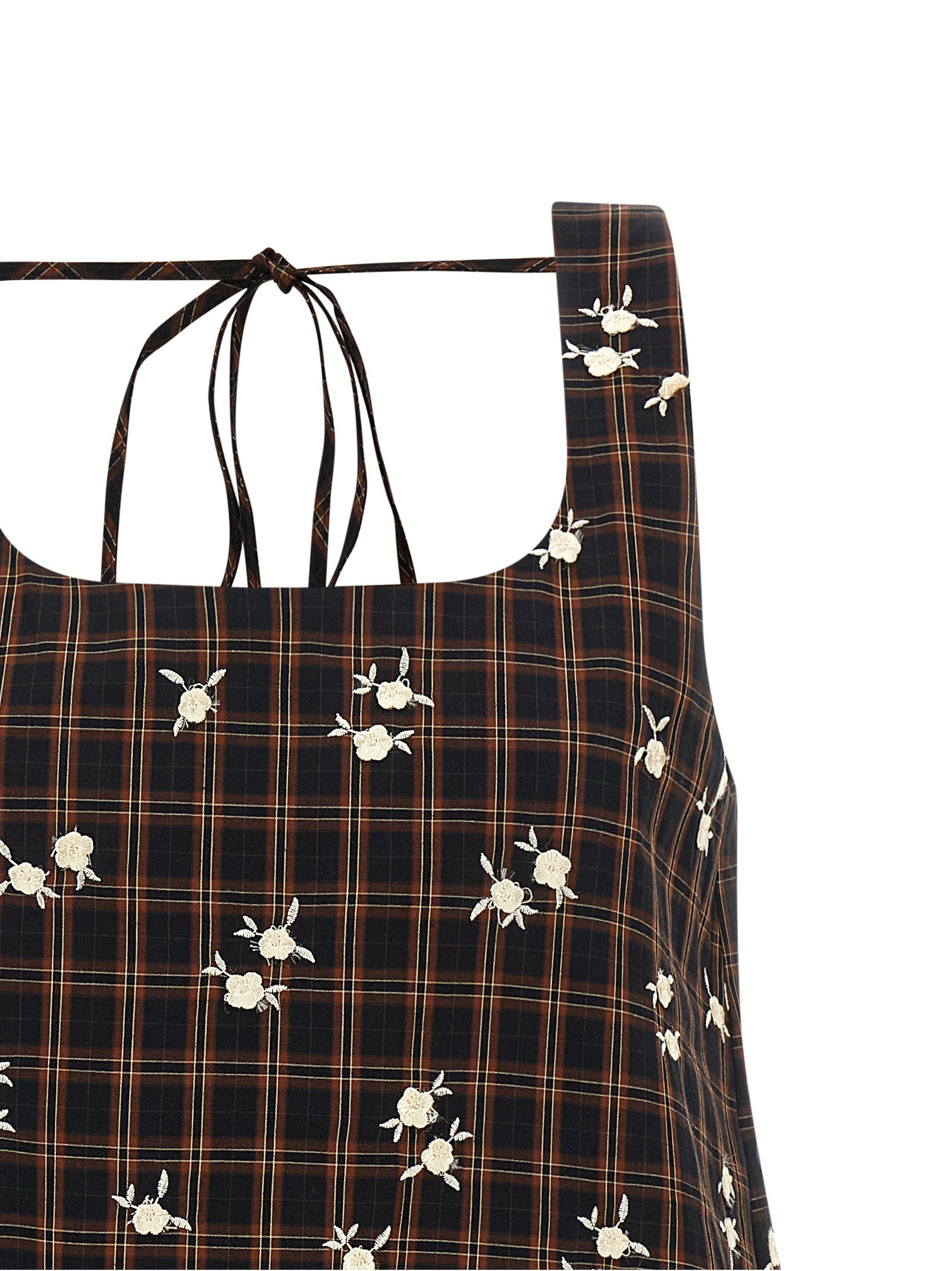 Ganni Check Flower Dress Brown