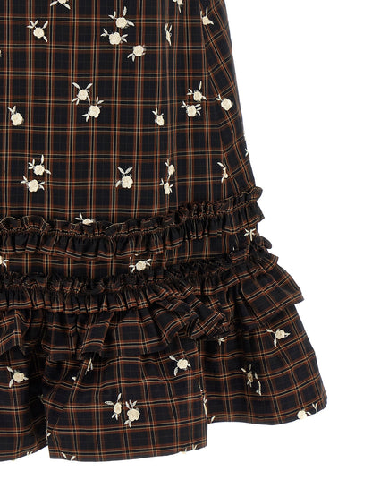 Ganni Check Flower Dress Brown