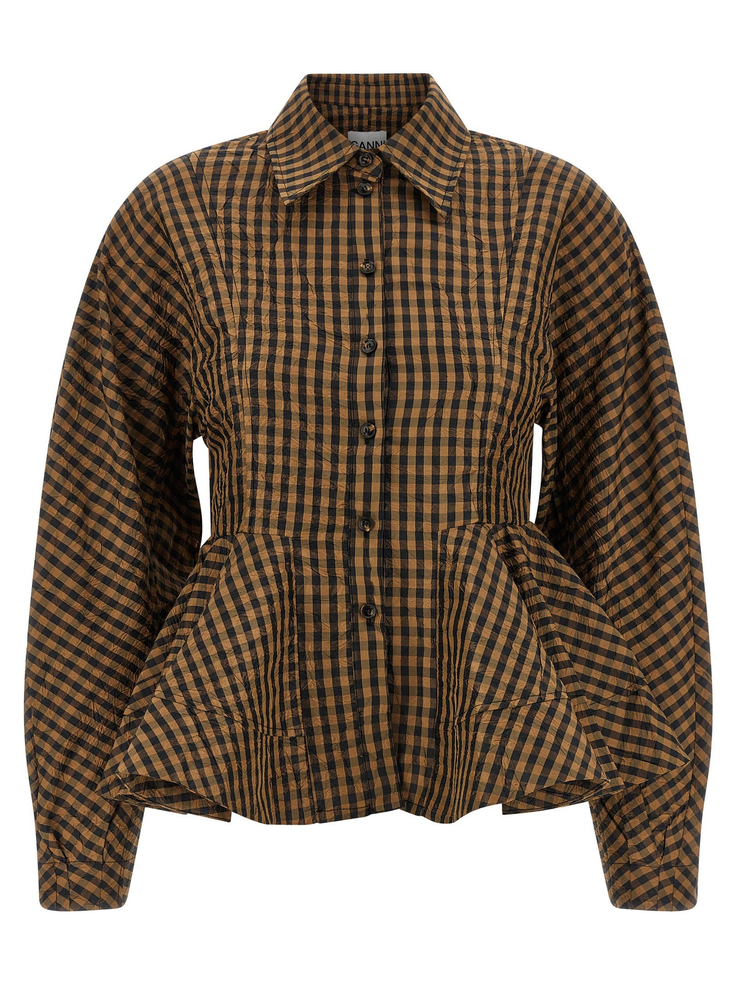Ganni Crinckled Taffetà Blouse Brown
