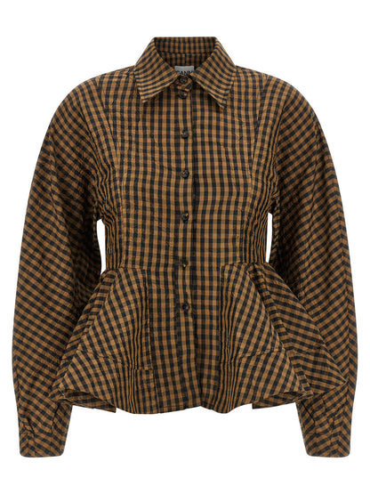Ganni Crinckled Taffetà Blouse Brown