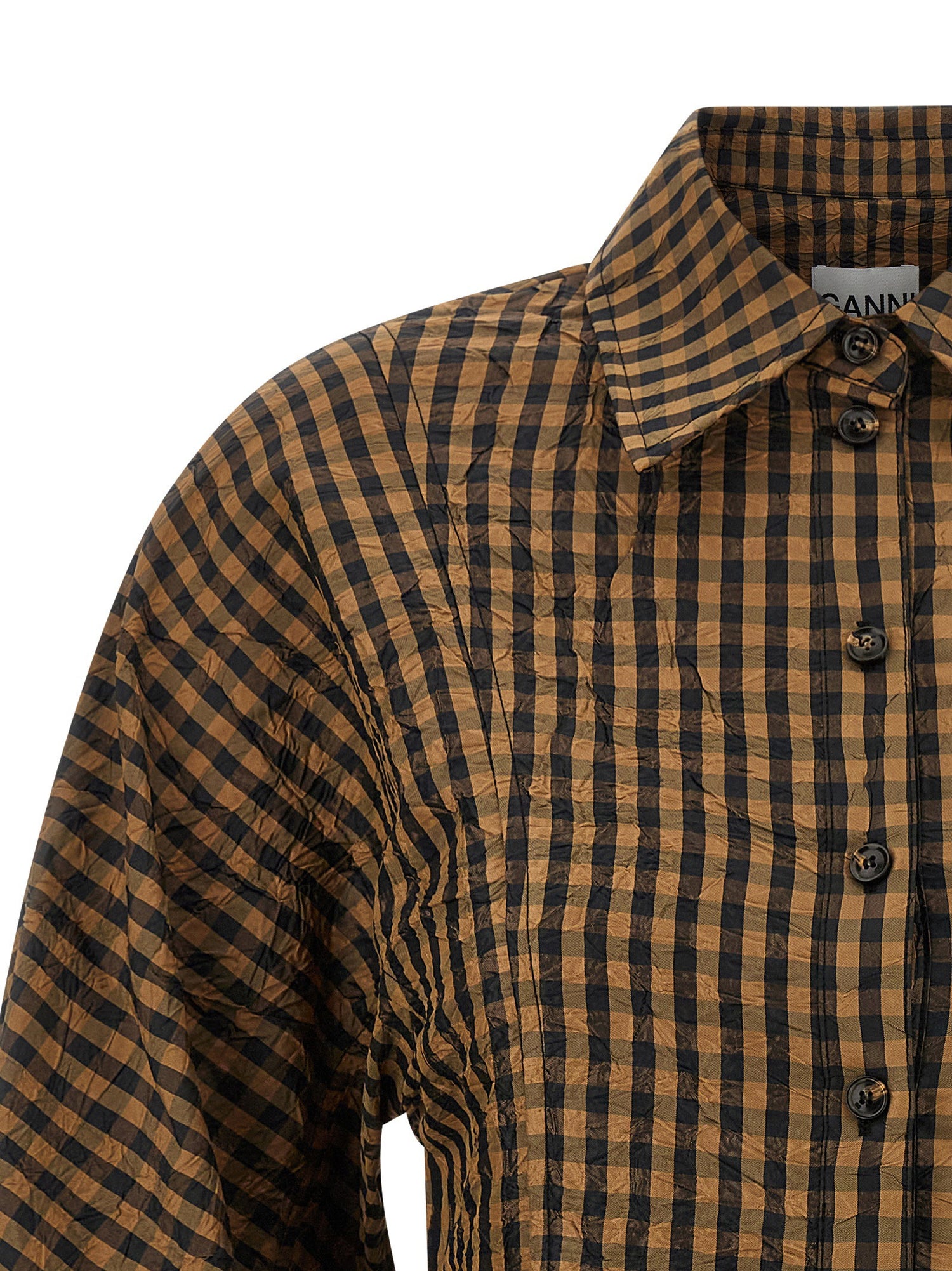 Ganni Crinckled Taffetà Blouse Brown