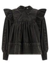 Ganni Black Washed Frill Blouse Black