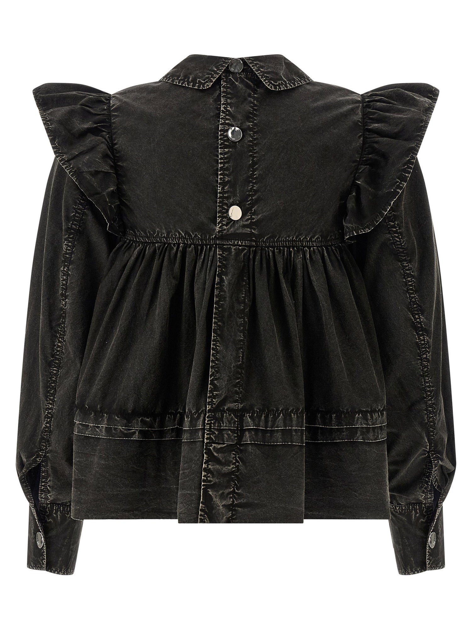 Ganni Black Washed Frill Blouse Black