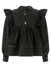 Ganni Black Washed Frill Blouse Black
