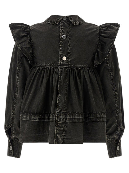 Ganni Black Washed Frill Blouse Black