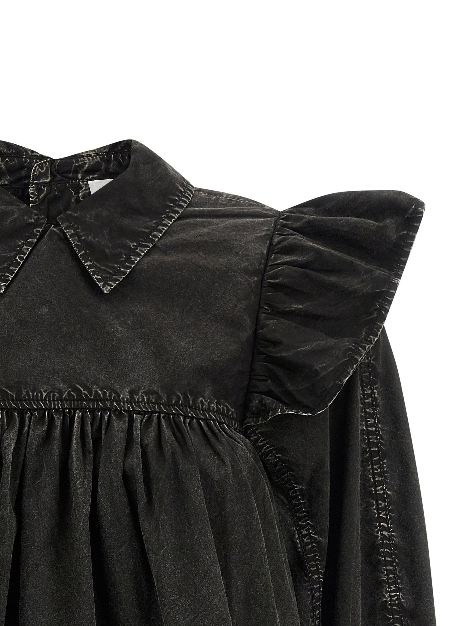 Ganni Black Washed Frill Blouse Black
