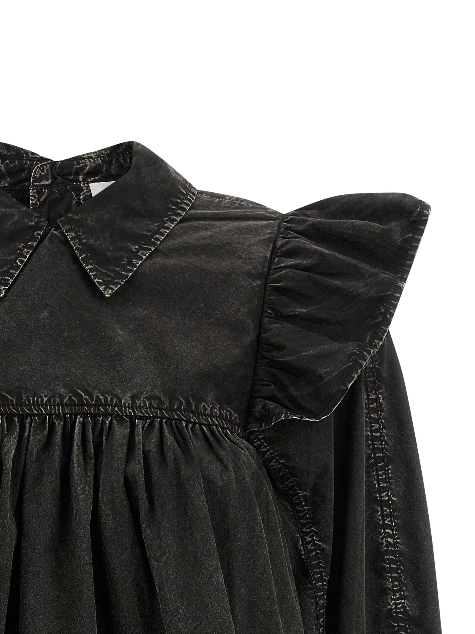 Ganni Black Washed Frill Blouse Black