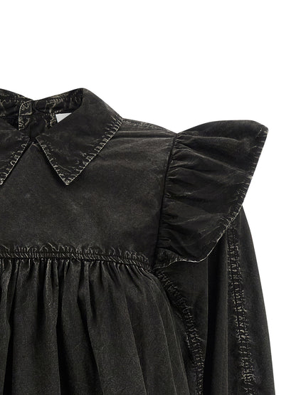 Ganni Black Washed Frill Blouse Black