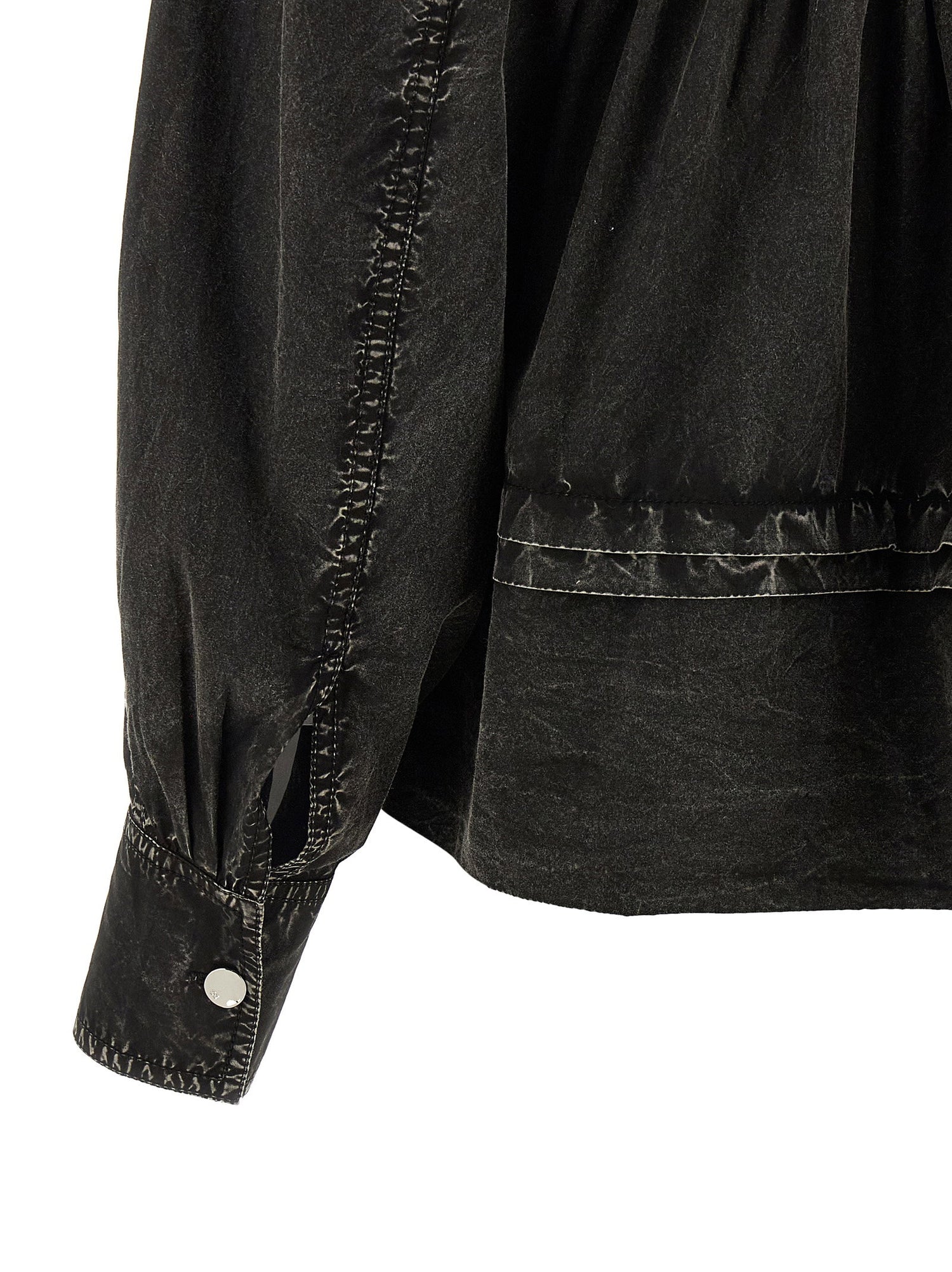 Ganni Black Washed Frill Blouse Black