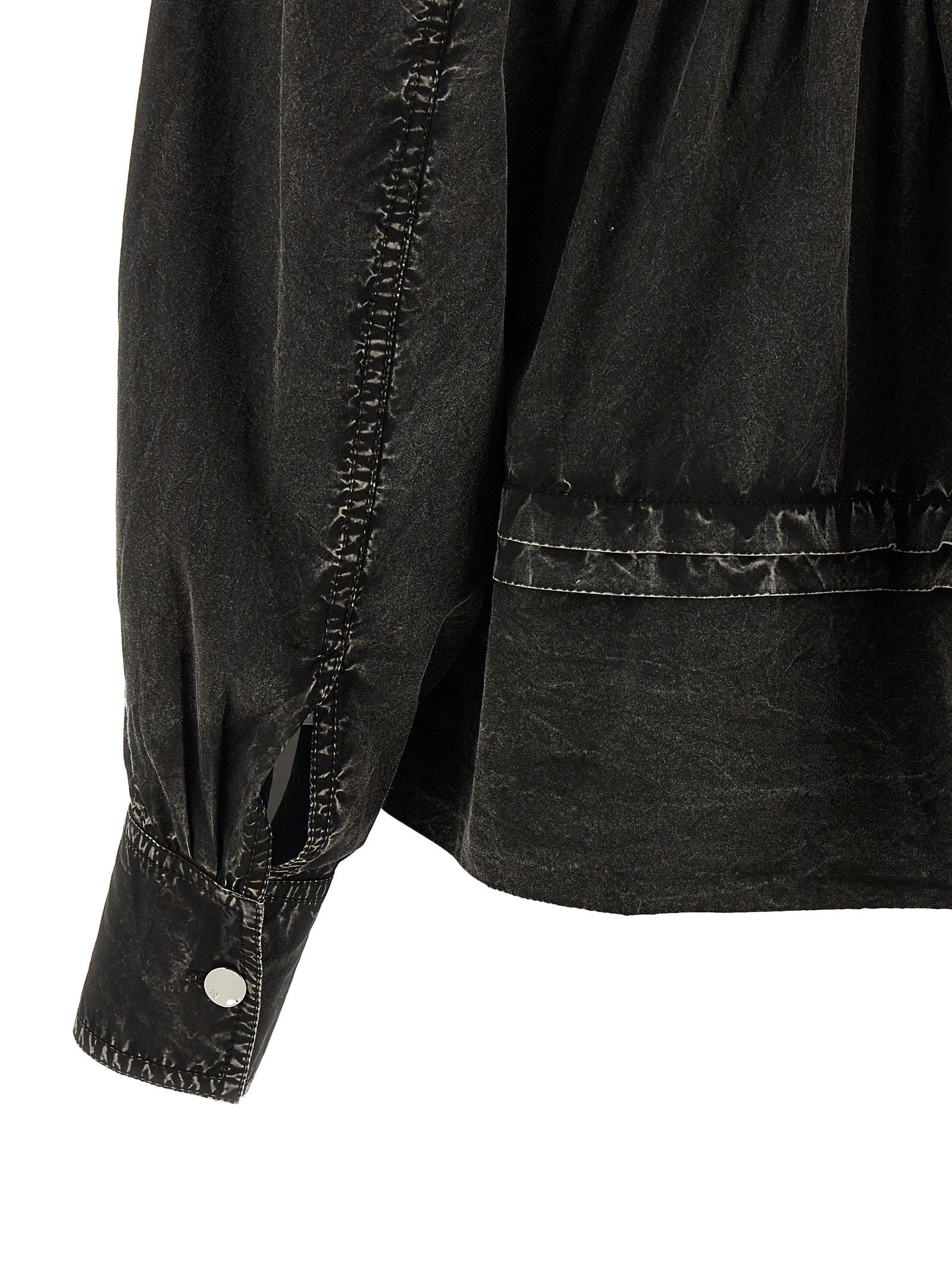 Ganni Black Washed Frill Blouse Black