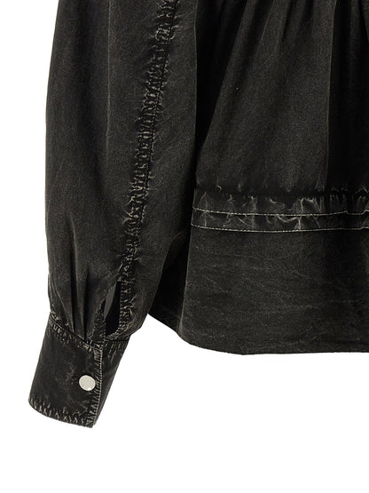 Ganni Black Washed Frill Blouse Black