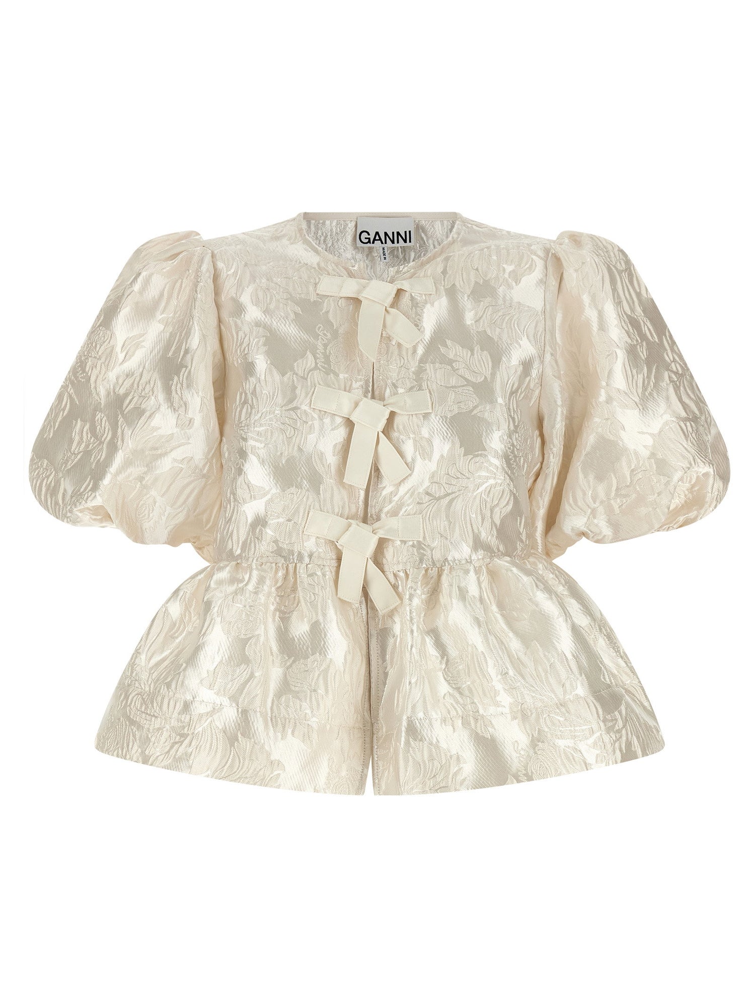 Ganni Satin Peplum Blouse White