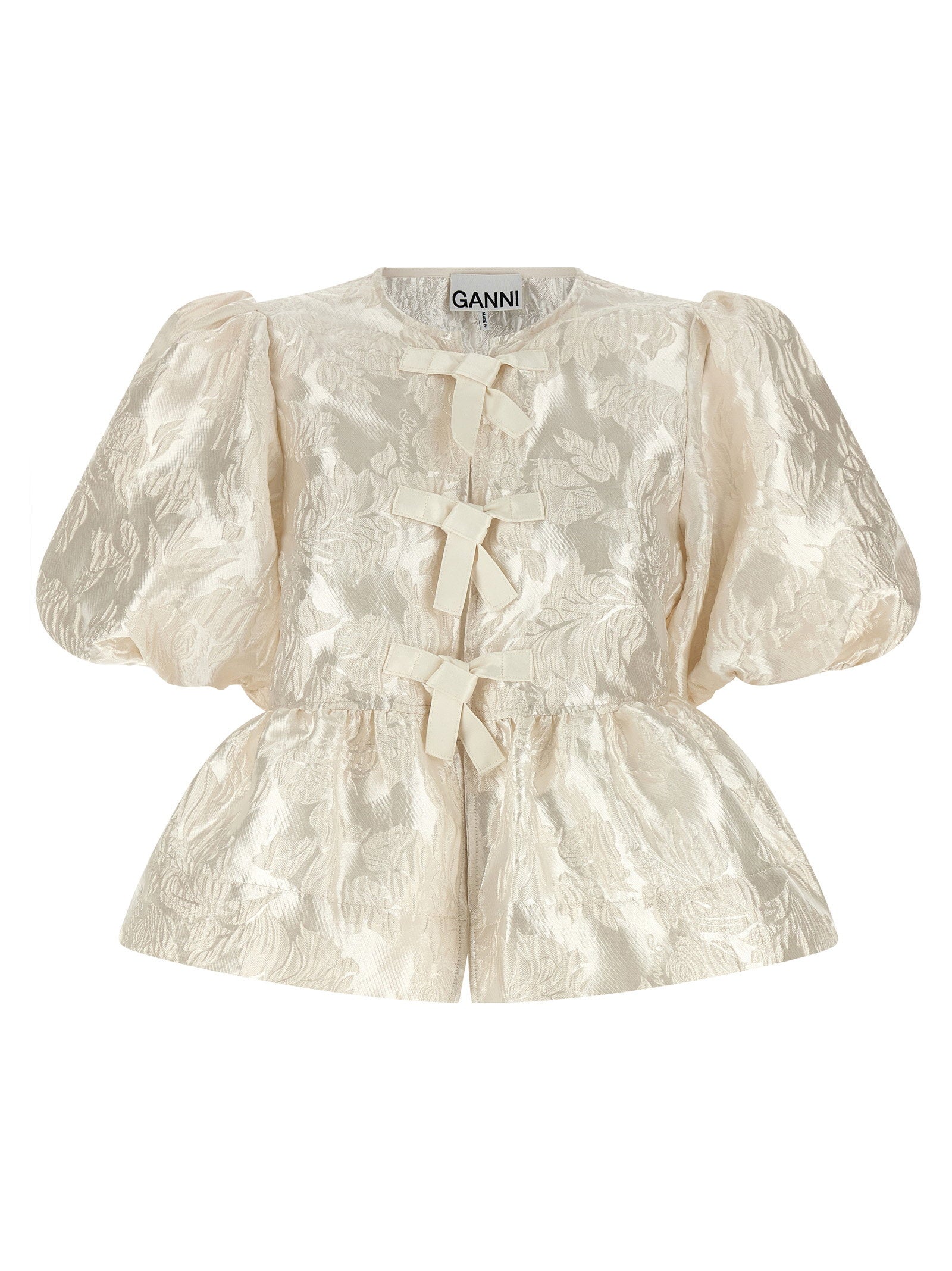 Ganni Satin Peplum Blouse White