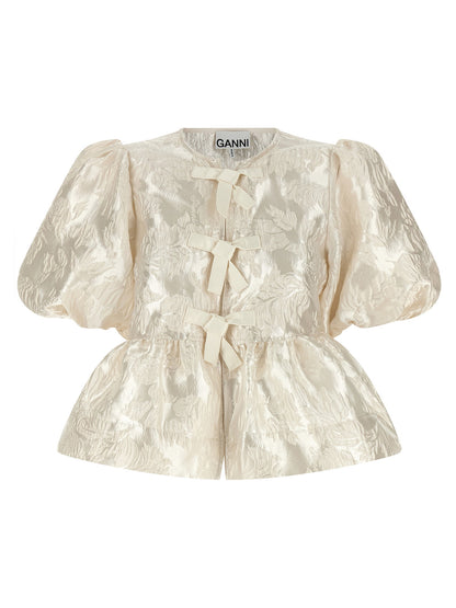 Ganni Satin Peplum Blouse White