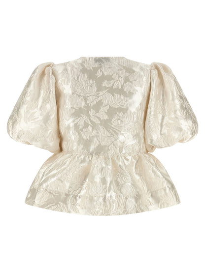 Ganni Satin Peplum Blouse White