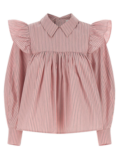 Ganni Striped Blouse Pink