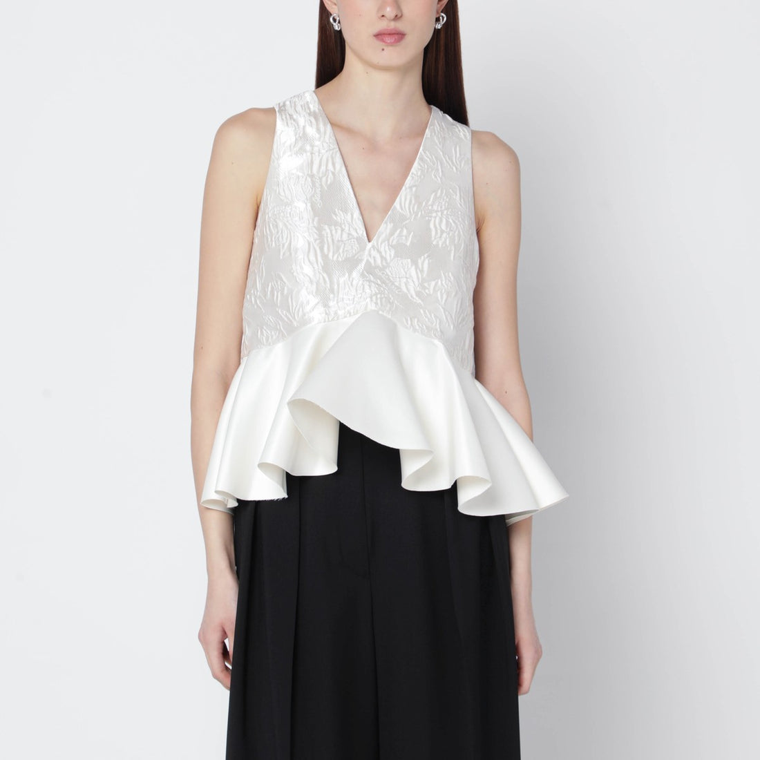Ganni Ivory Satin Peplum Top Beige