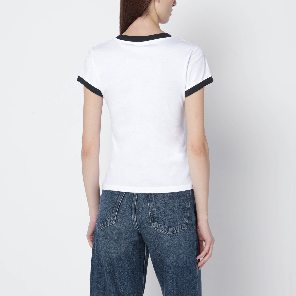 ganni cropped logo print t-shirt white