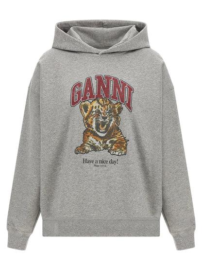 Ganni Grey Tiger Hoodie Gray