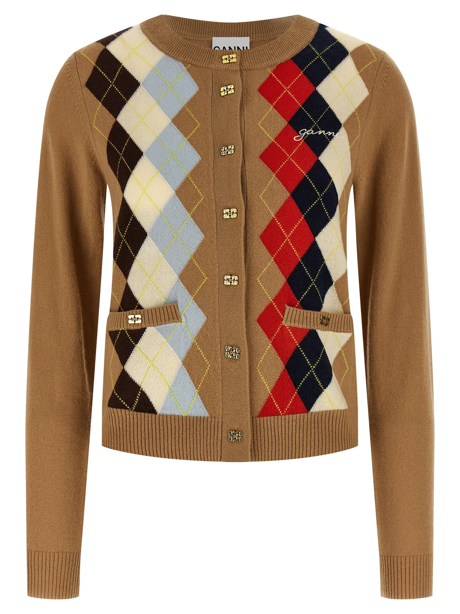 Ganni Diamond-shaped Cardigan Beige