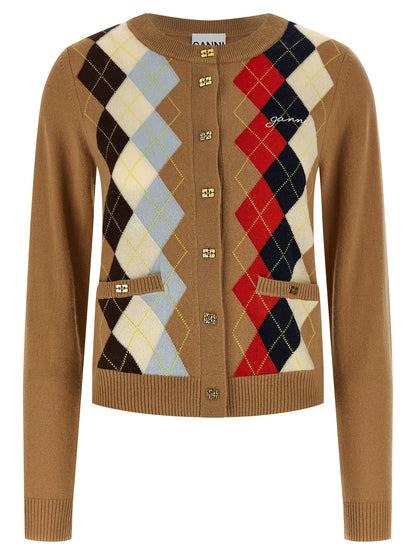 Ganni Diamond-shaped Cardigan Beige