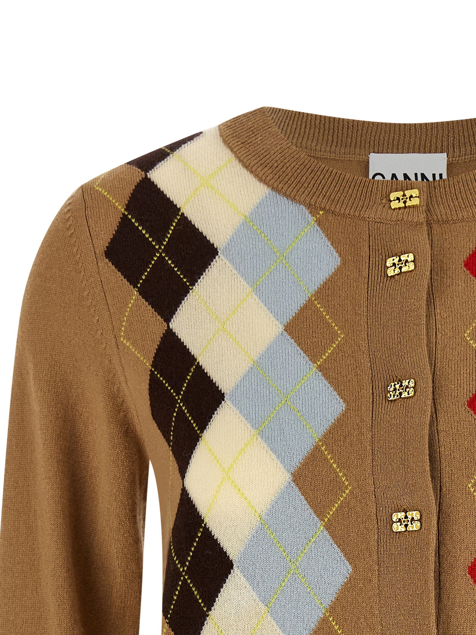Ganni Diamond-shaped Cardigan Beige