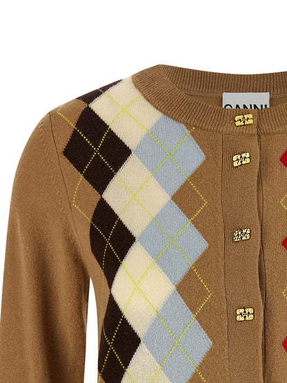 Ganni Diamond-shaped Cardigan Beige
