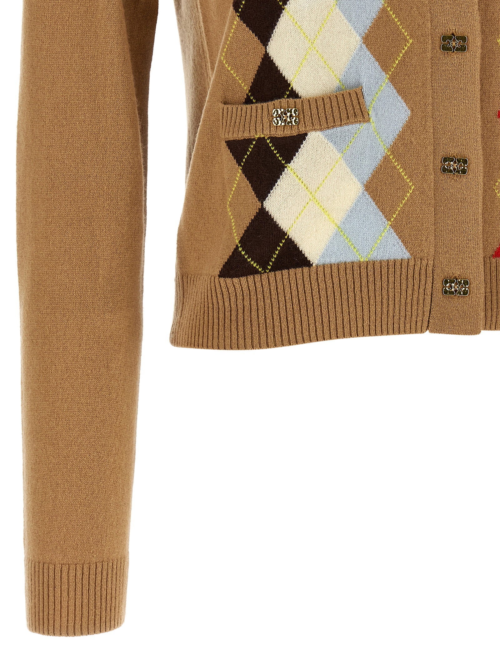 Ganni Diamond-shaped Cardigan Beige
