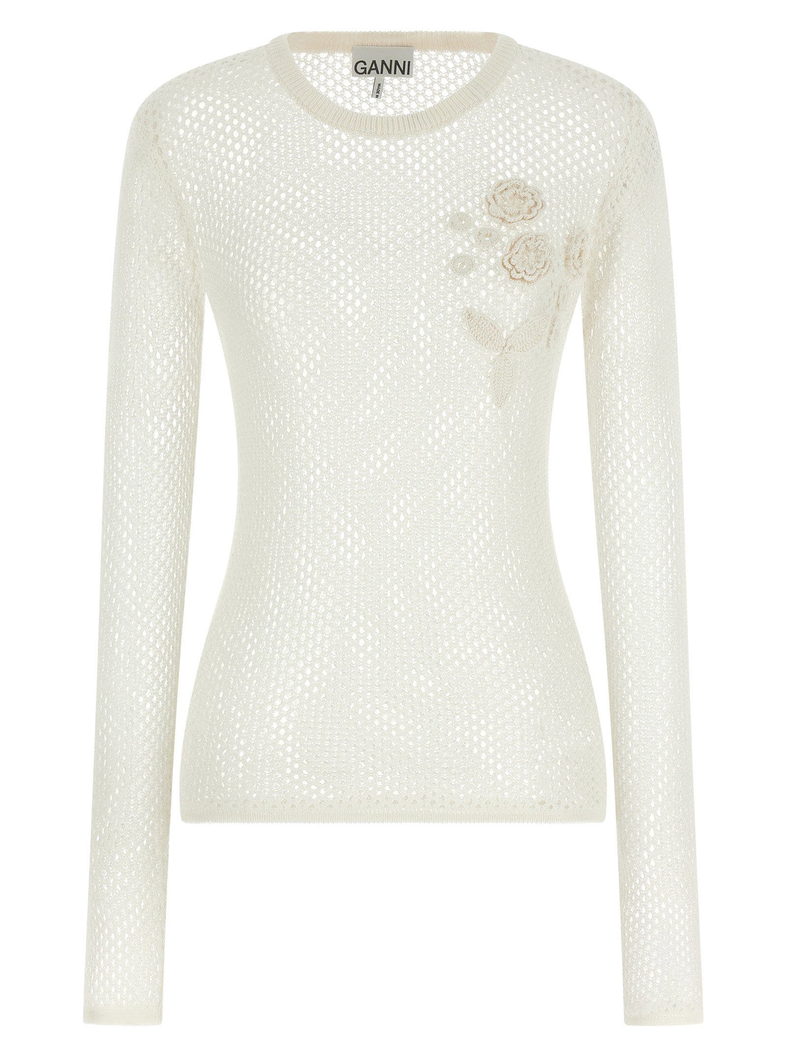 Ganni Pointelle Cotton Sweater White