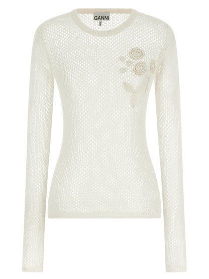 Ganni Pointelle Cotton Sweater White