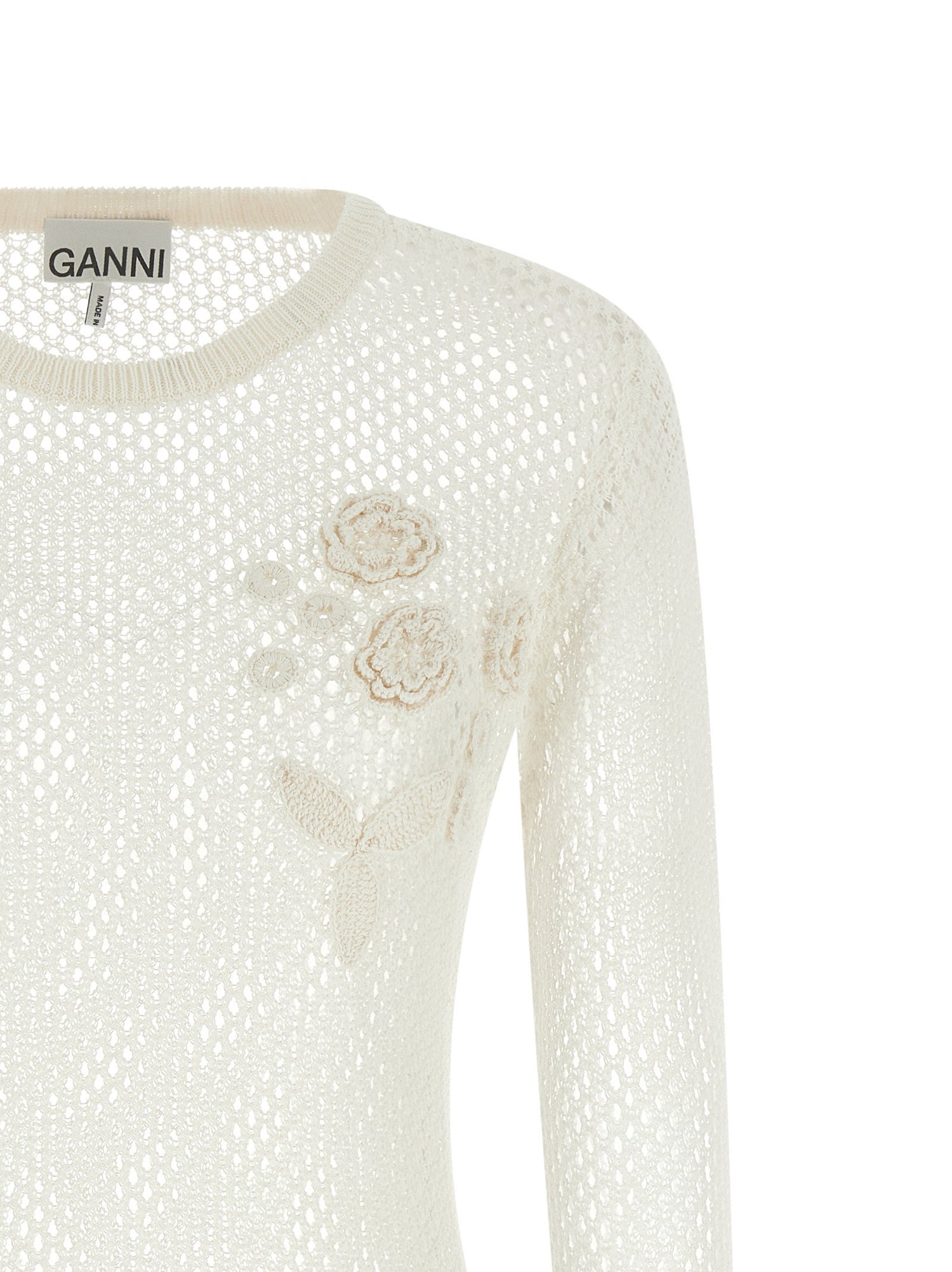 Ganni Pointelle Cotton Sweater White