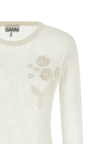 Ganni Pointelle Cotton Sweater White