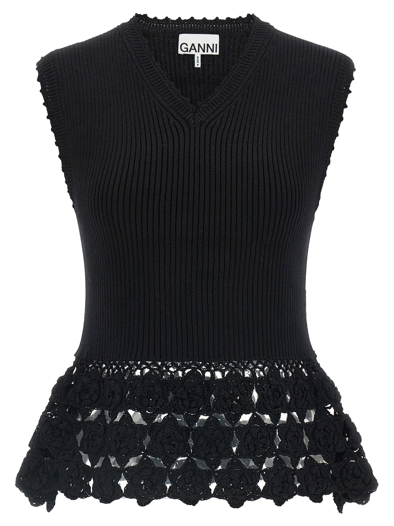 Ganni Cotton Crochet Vest Black